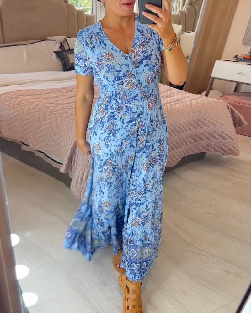 V-neck dress with floral pattern