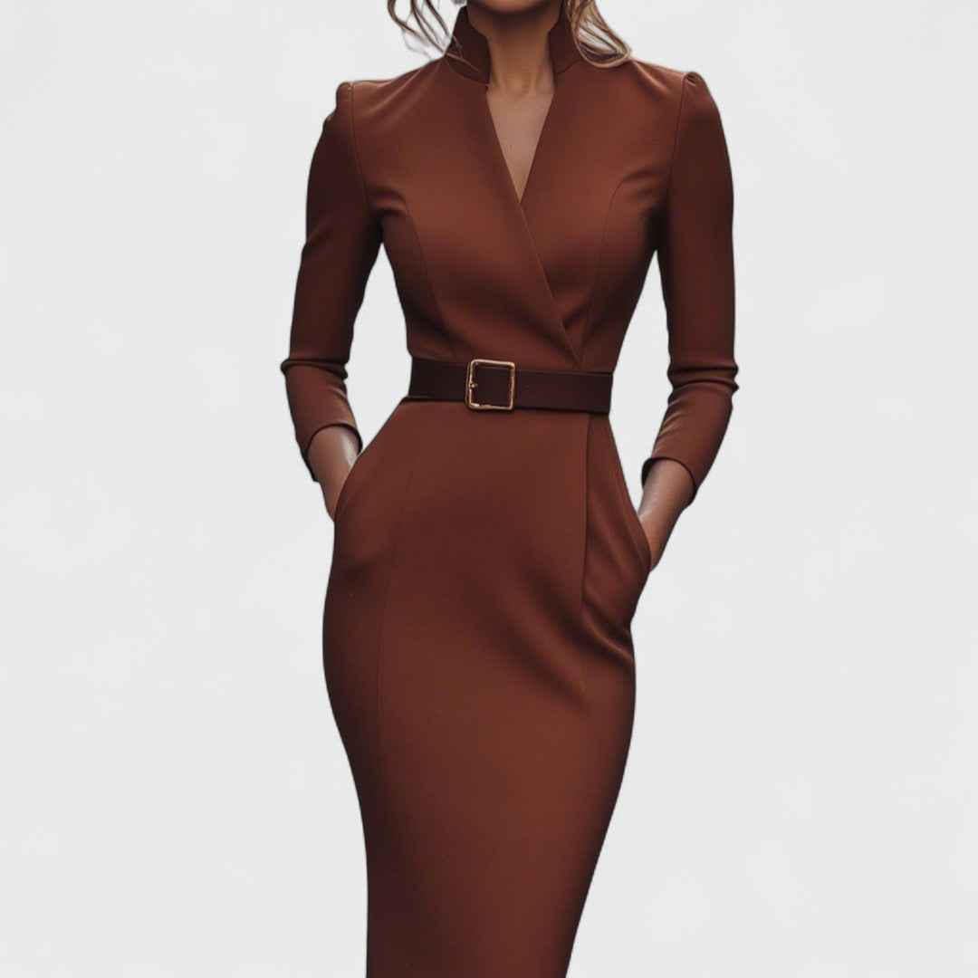 Mandarin – Elegant Dress with Belt and Collar