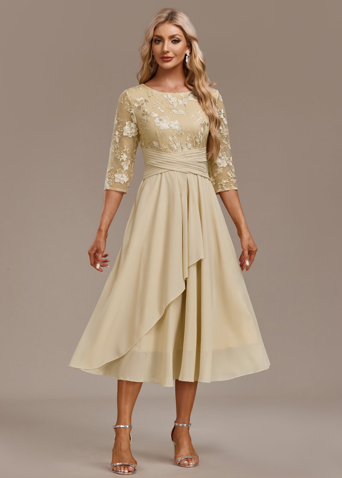 Women’s Dress | Midi Chiffon Skirt with Floral Lace Detail
