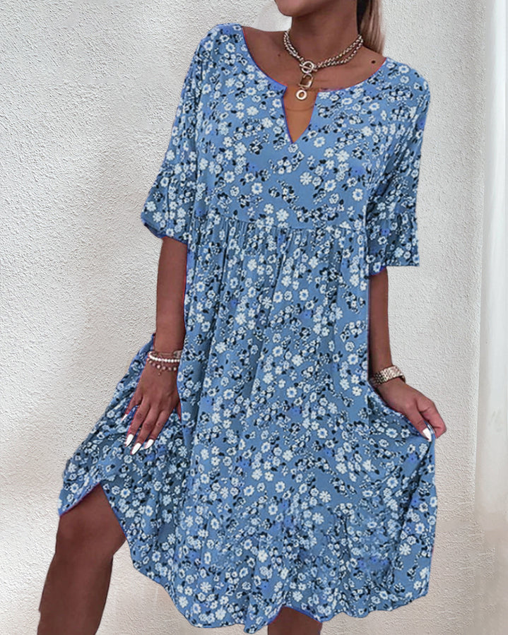 Stella | Women's Floral Print V-Neck Short Sleeve Midi Dress