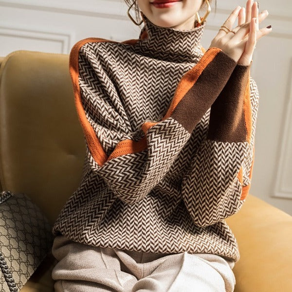 Malou™ | Turtleneck Sweater with Bold Contrasting Stripes