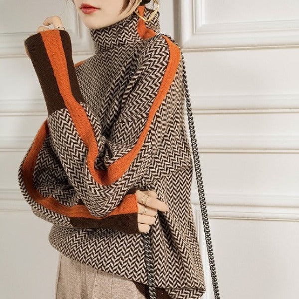 Malou™ | Turtleneck Sweater with Bold Contrasting Stripes