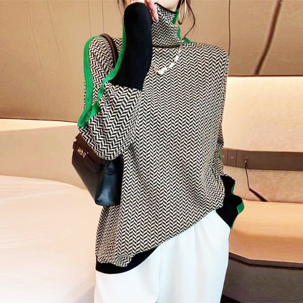 Malou™ | Turtleneck Sweater with Bold Contrasting Stripes