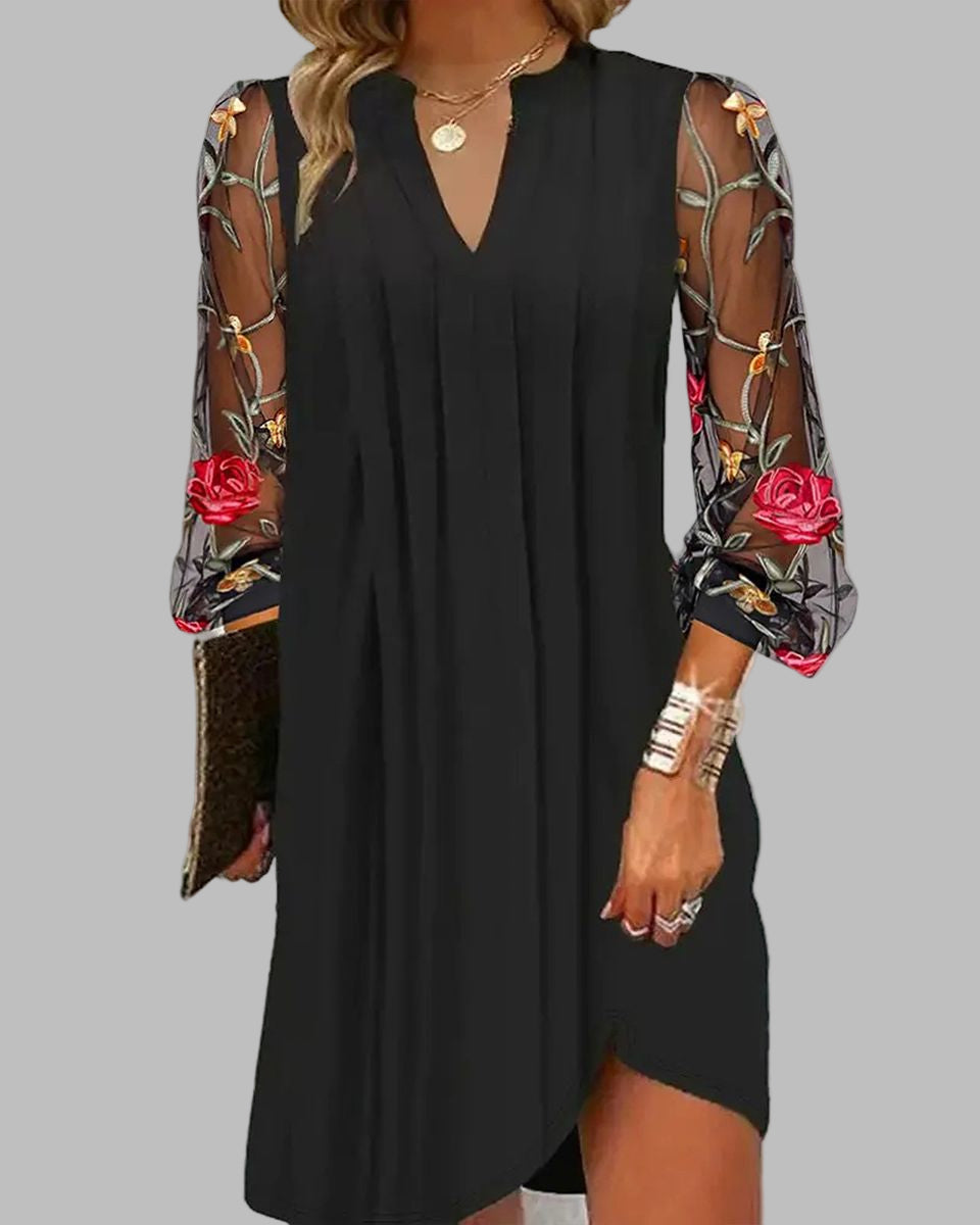 Renée | Elegant Long Women’s Dress with Embroidered Sleeves