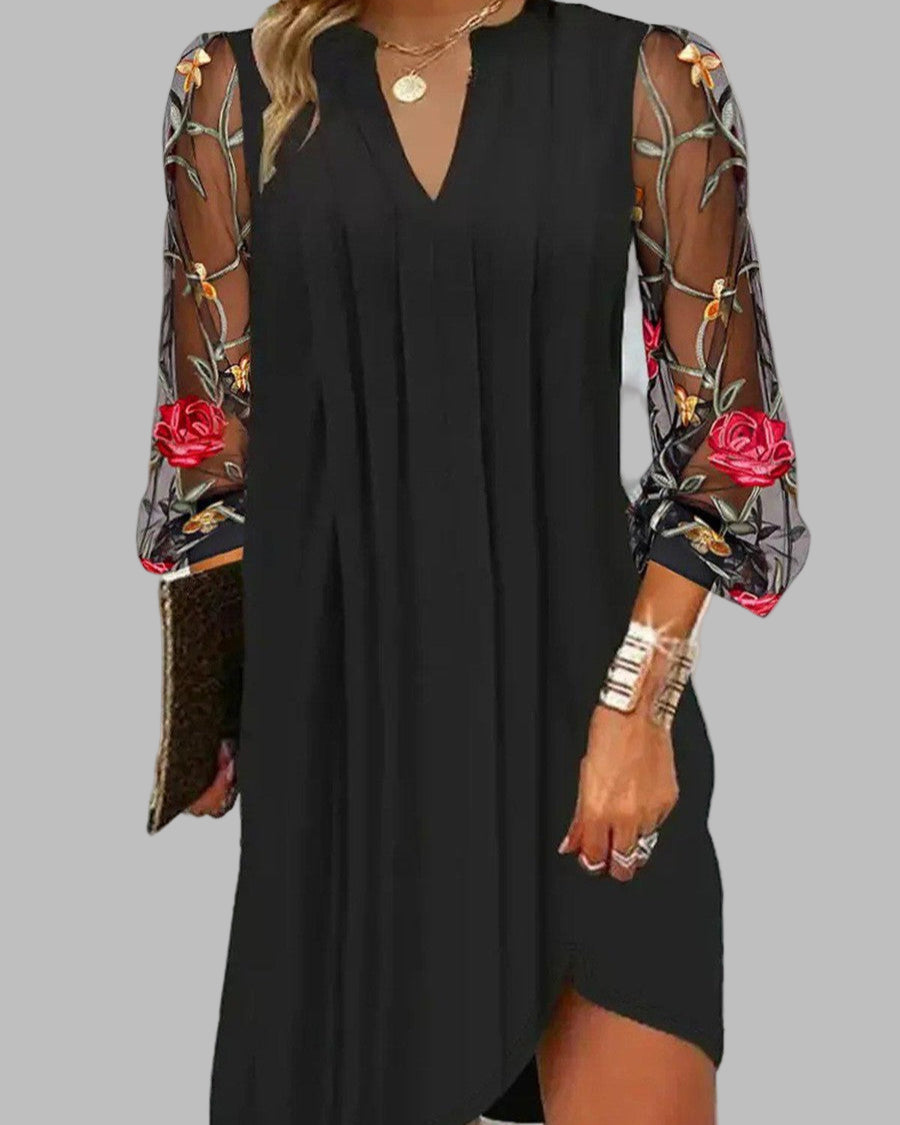 Renée | Elegant Long Women’s Dress with Embroidered Sleeves