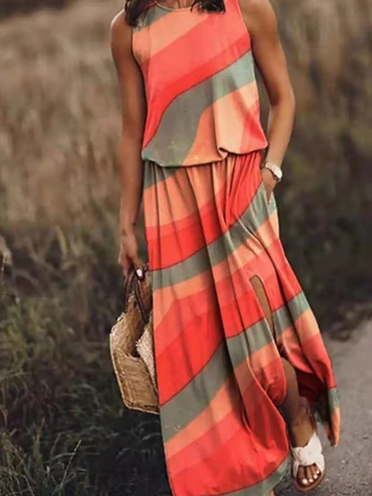 Maya | Women's Sleeveless Maxi Dress Elastic Waist Boho Summer Dress