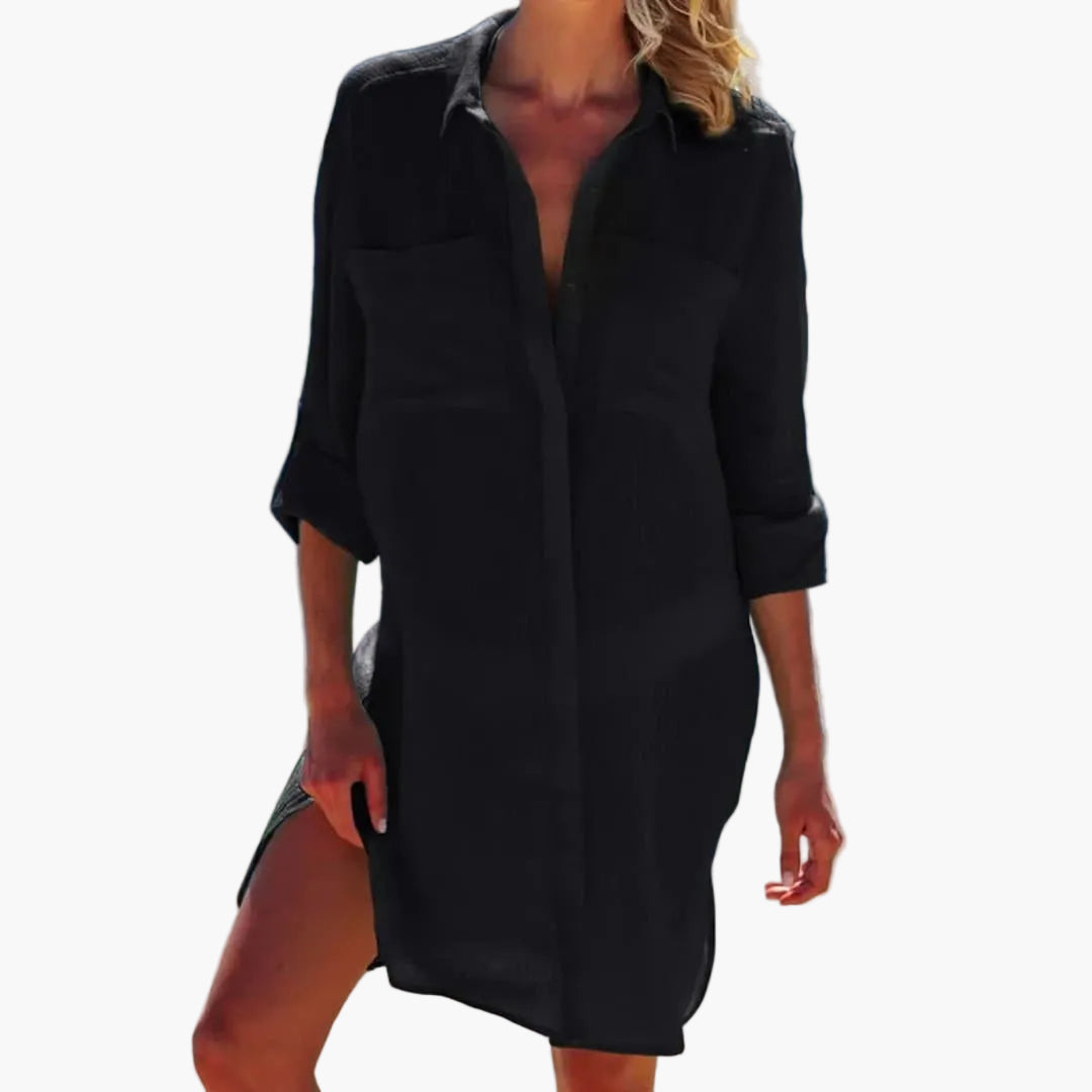 Women’s Beach Cover Up with Collar and Button Front