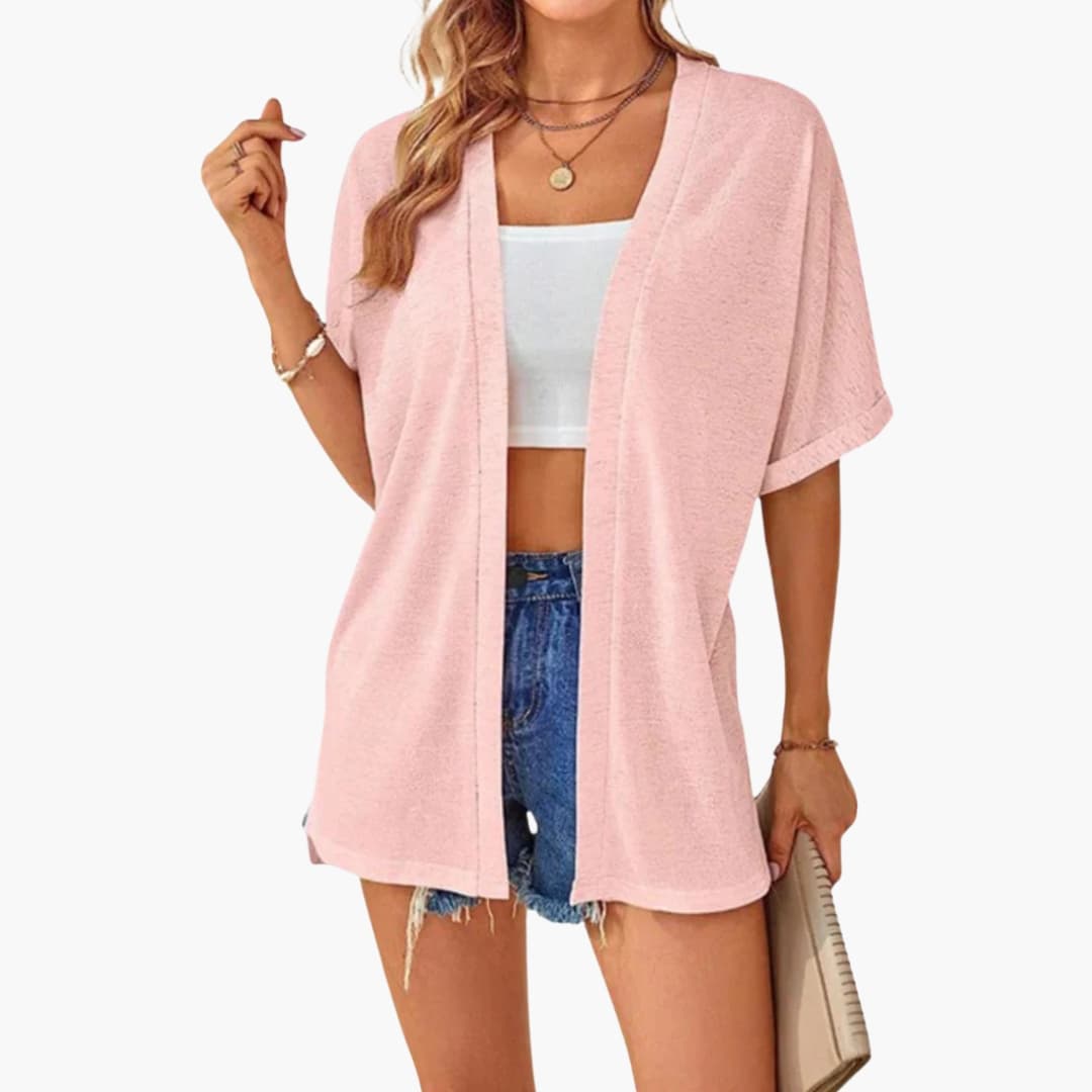 Women’s Open Front Cardigan with Short Sleeves - Layering Top