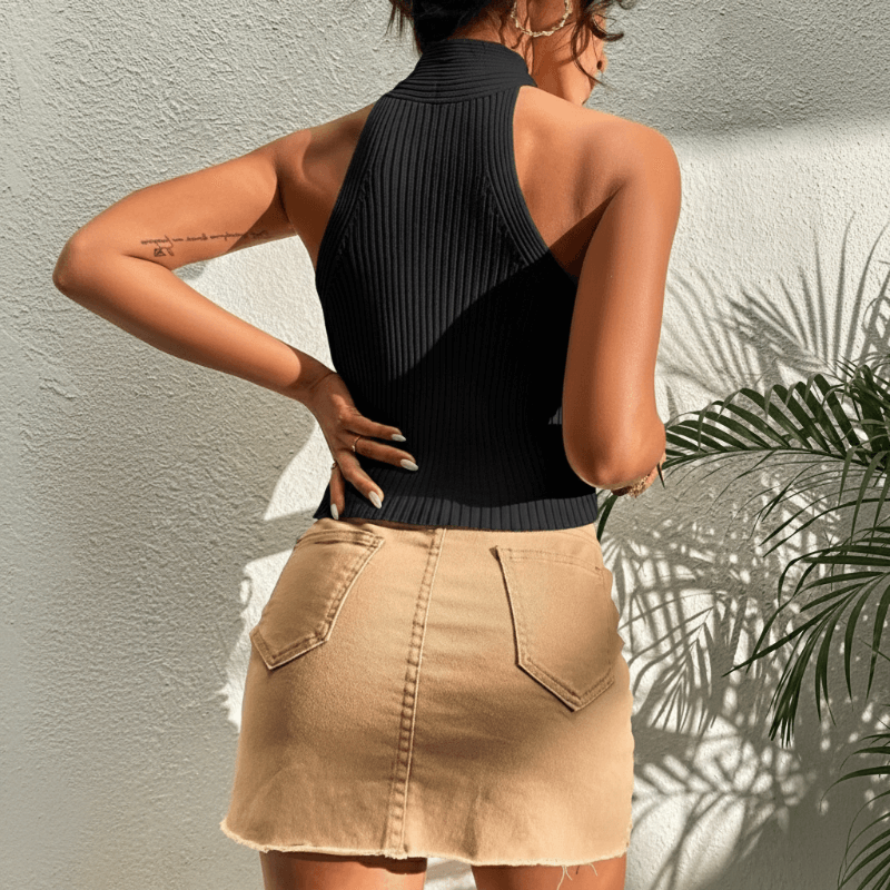Criss Cross Halter Ribbed Crop Top