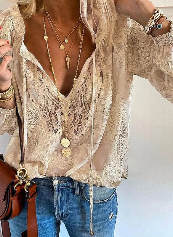 Kelly | Elegant Boho Blouse with Cutout Neckline