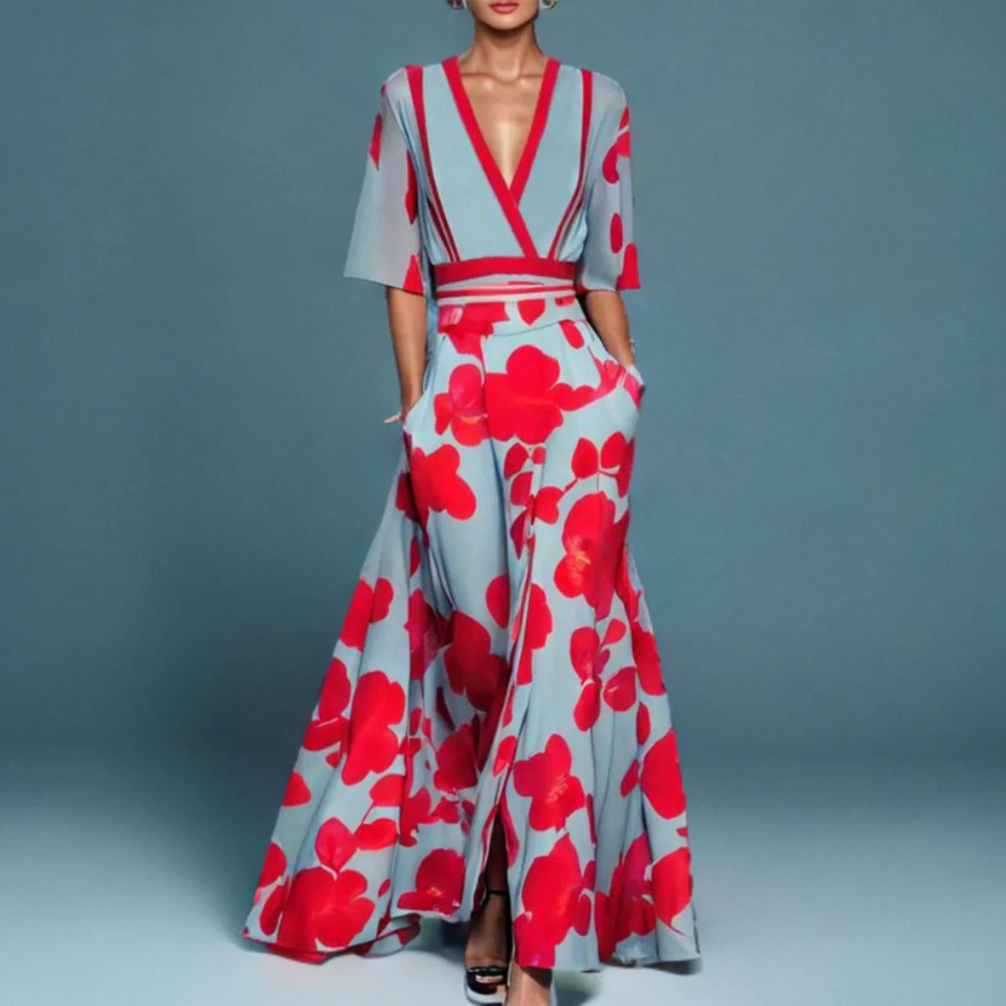 Eliza | Women's V-Neck Floral Wrap Maxi Dress