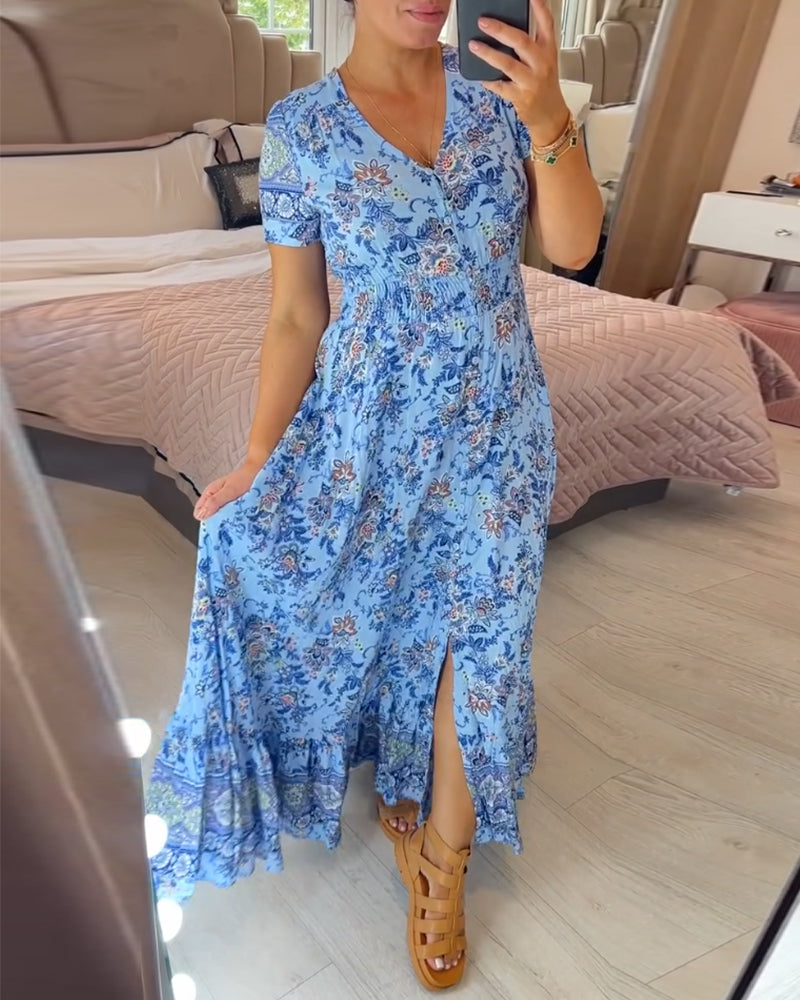 V-neck dress with floral pattern