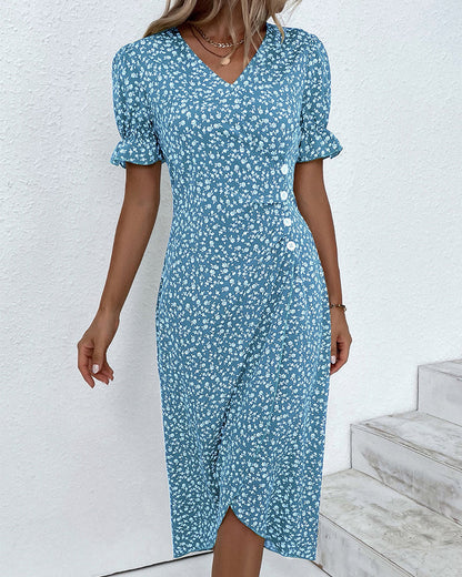 Rosa | Stylish Floral Print V-Neck Wrap Dress