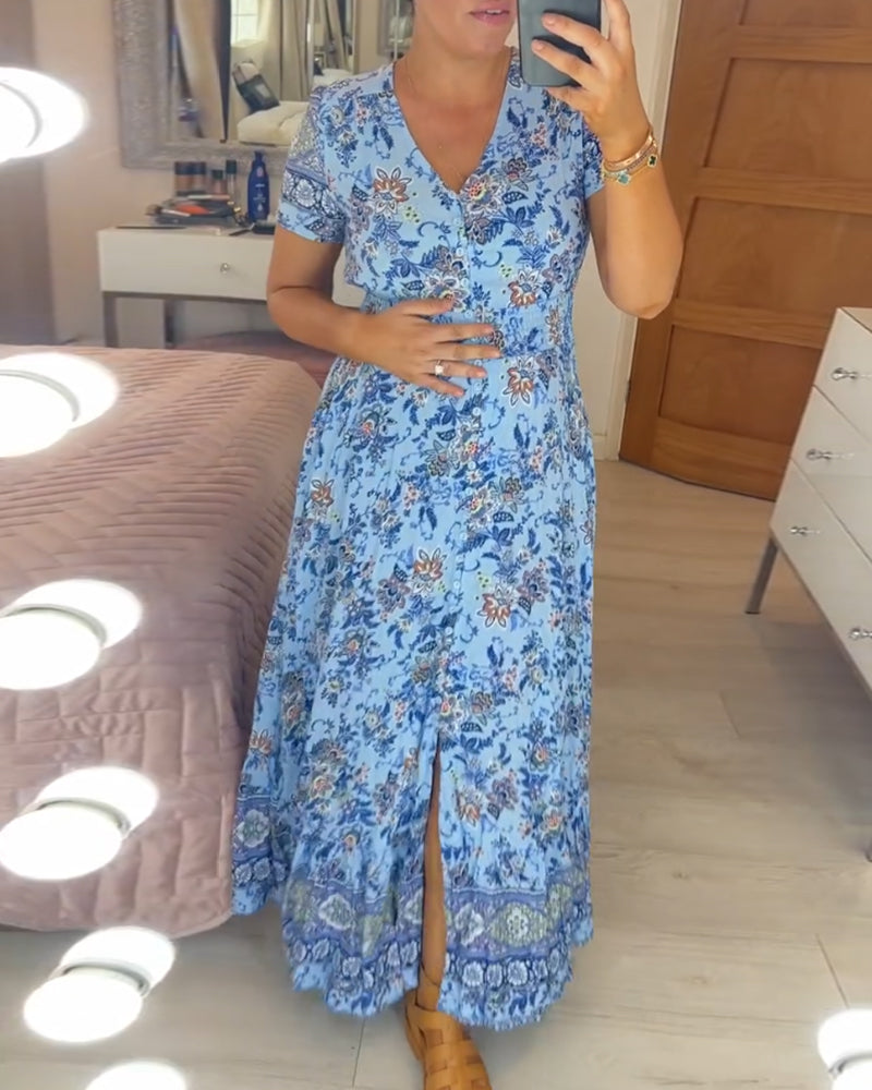 V-neck dress with floral pattern