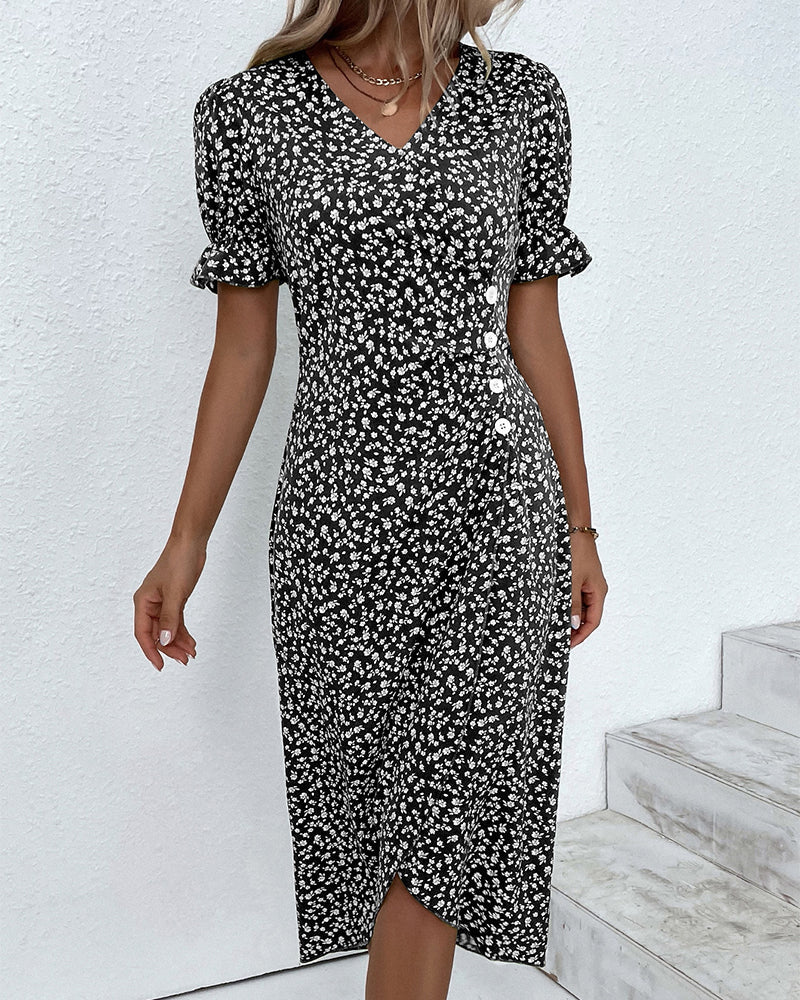 Rosa | Stylish Floral Print V-Neck Wrap Dress