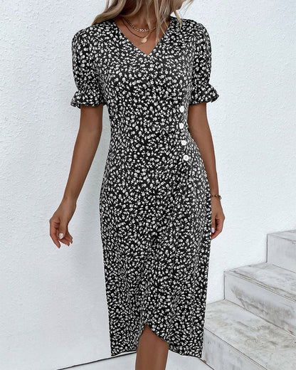 Rosa | Stylish Floral Print V-Neck Wrap Dress