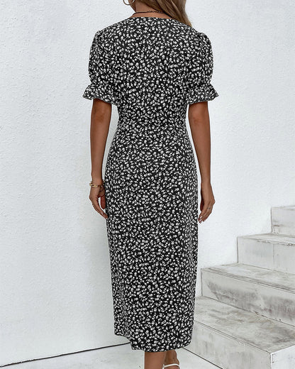 Rosa | Stylish Floral Print V-Neck Wrap Dress
