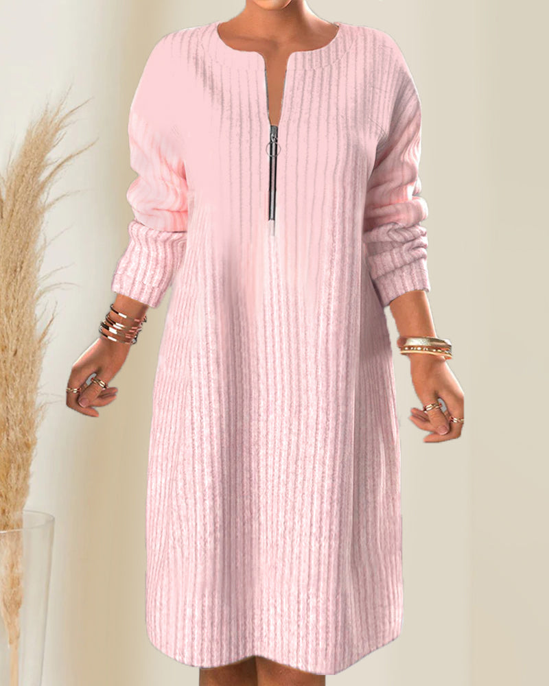 Solid Color Dress with Zipper