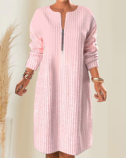 Solid Color Dress with Zipper