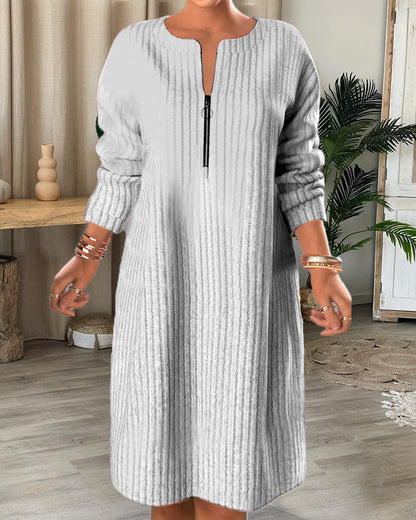 Solid Color Dress with Zipper