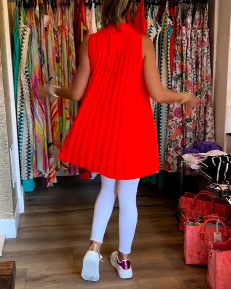 Sleeveless Top with Ruffles and Lapel
