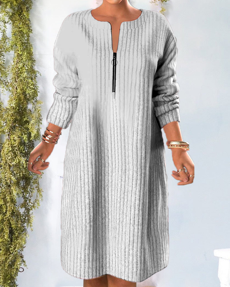 Solid Color Dress with Zipper