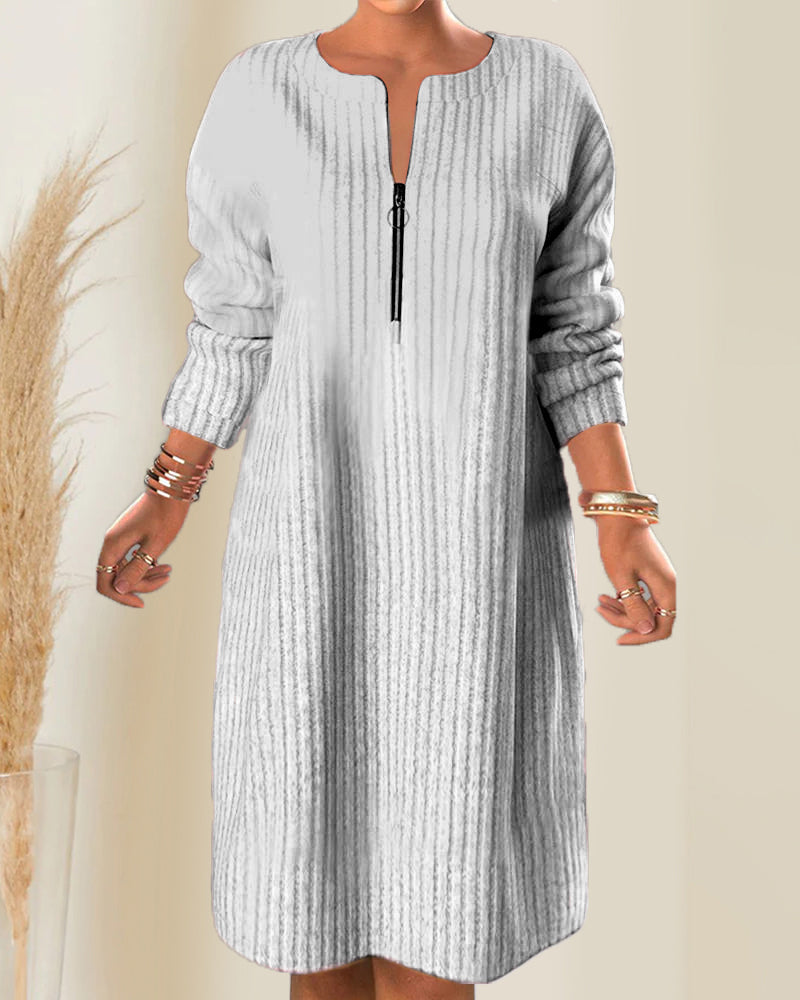 Solid Color Dress with Zipper