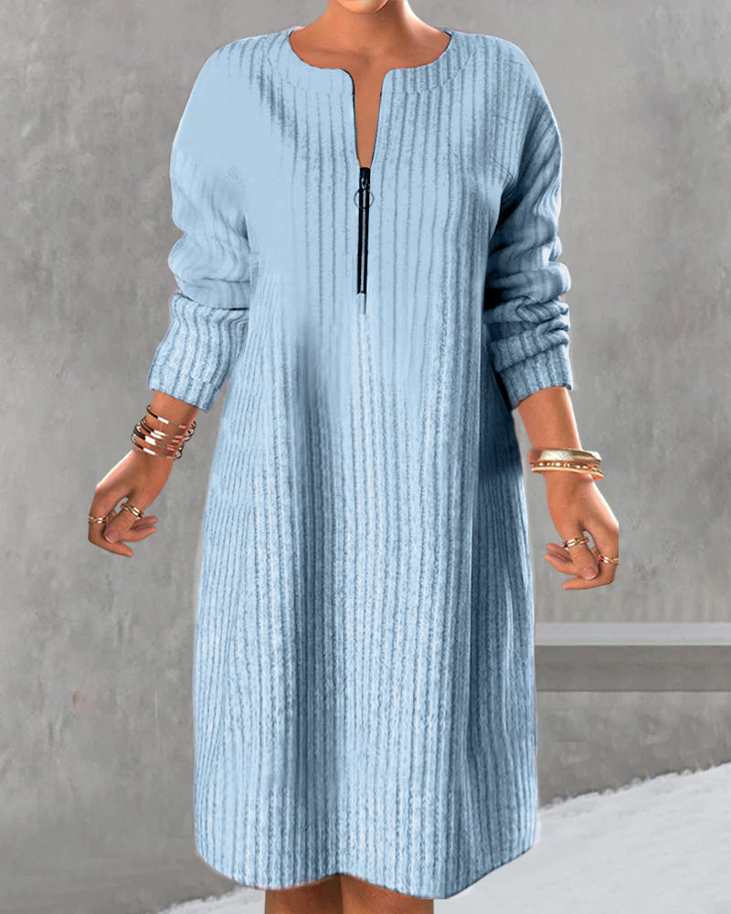 Solid Color Dress with Zipper