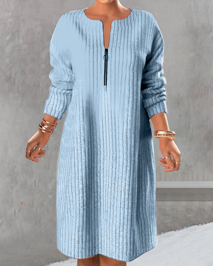 Solid Color Dress with Zipper