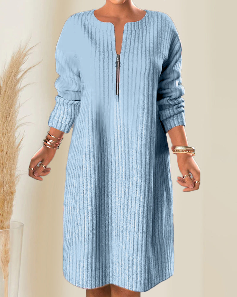 Solid Color Dress with Zipper