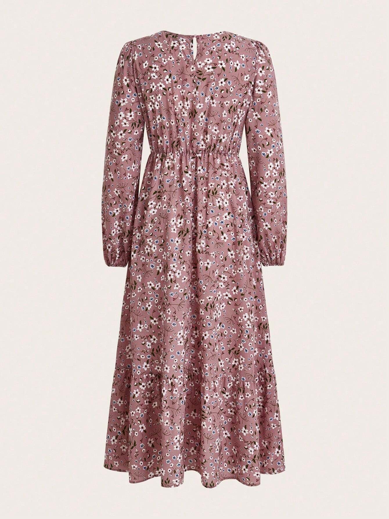 Flora | Women's Floral Print Bishop Sleeve Smocked Waist Maxi Dress