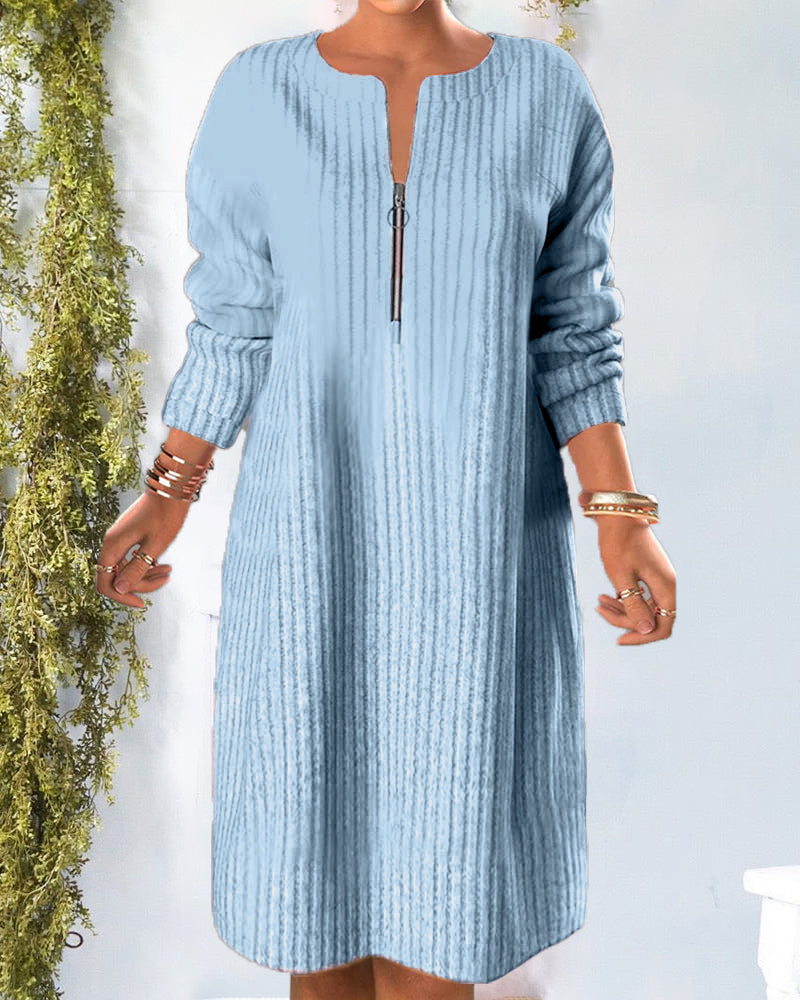 Solid Color Dress with Zipper