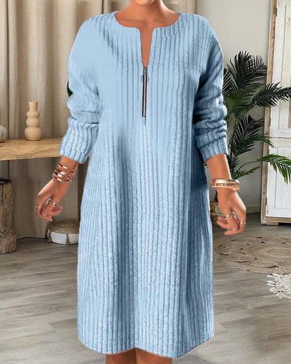 Solid Color Dress with Zipper