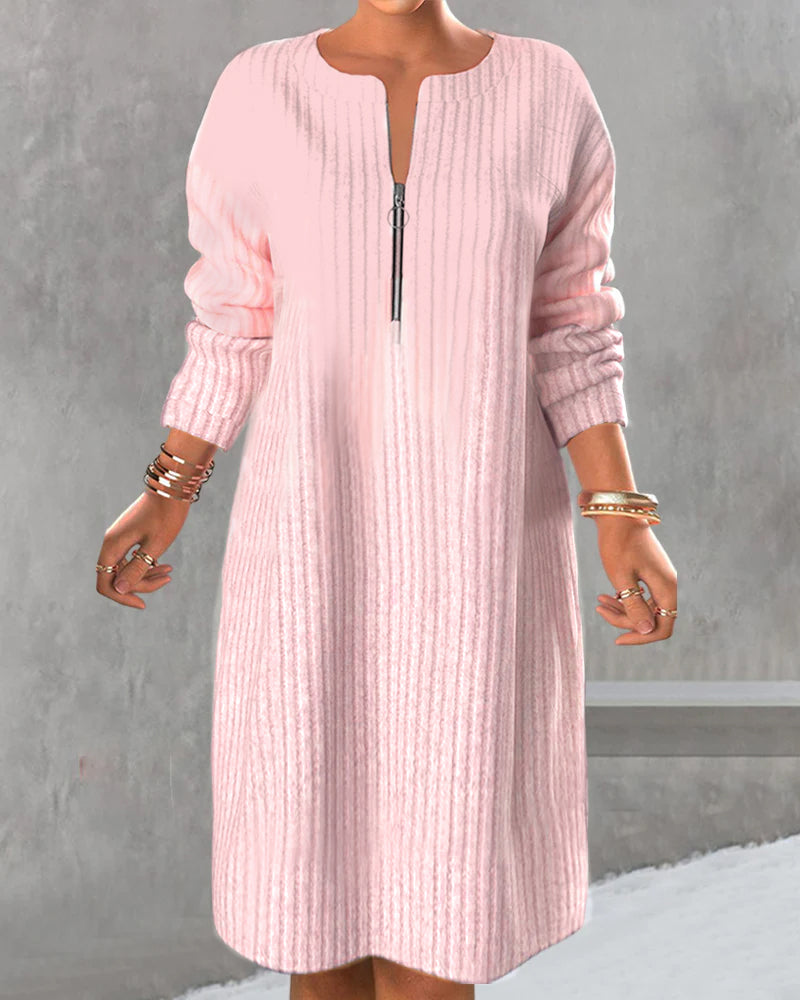Solid Color Dress with Zipper