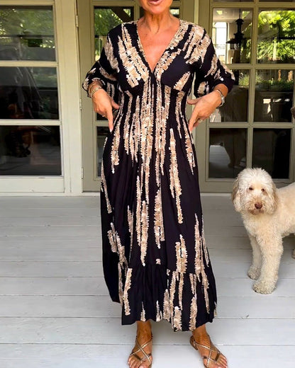 3/4 Sleeve Dress with V-Neck