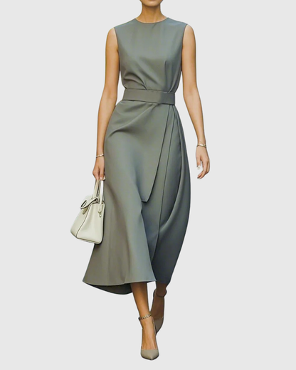 Vera | Women's Sleeveless Midi Dress Round Neck Twist Waist