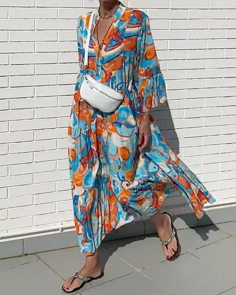 Dress with Ruffle Sleeve and V-Neck