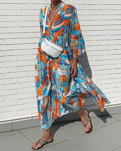 Dress with Ruffle Sleeve and V-Neck