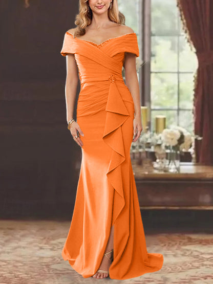 Sheath/Column Off-the-Shoulder Sleeveless Floor-Length Mother of the Bride Dresses With Ruffles