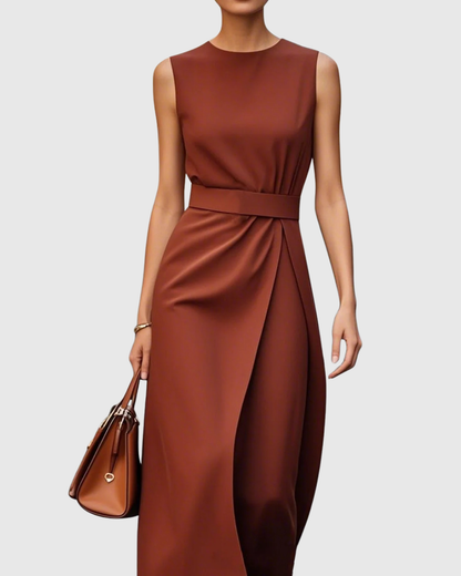 Vera | Women's Sleeveless Midi Dress Round Neck Twist Waist