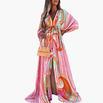 Colorful Summer Dress - Women's Maxi Dress with Floral Print