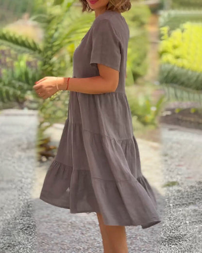 Cotton Linen Dress with V-Neck