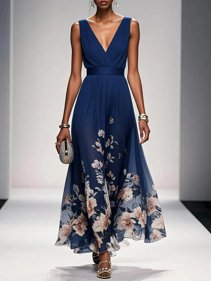 Nevaeh™ | Light Blue Floral Chiffon Maxi Dress