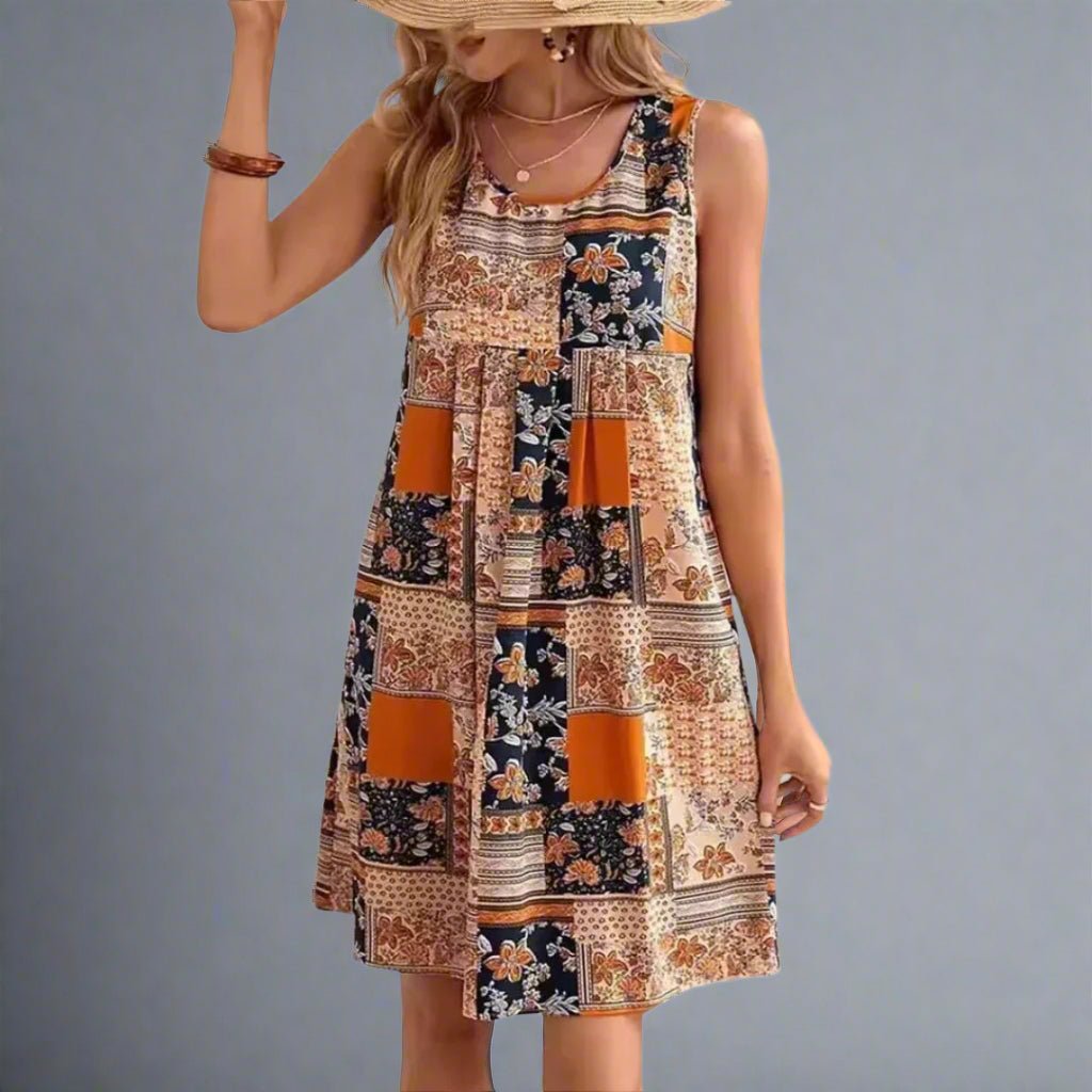 Indie | Women's Boho Patchwork Print Sleeveless Mini Dress
