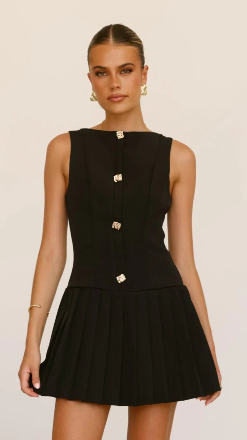 Luna | Sheer High Neck Pleated Dress