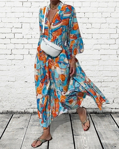 Dress with Ruffle Sleeve and V-Neck