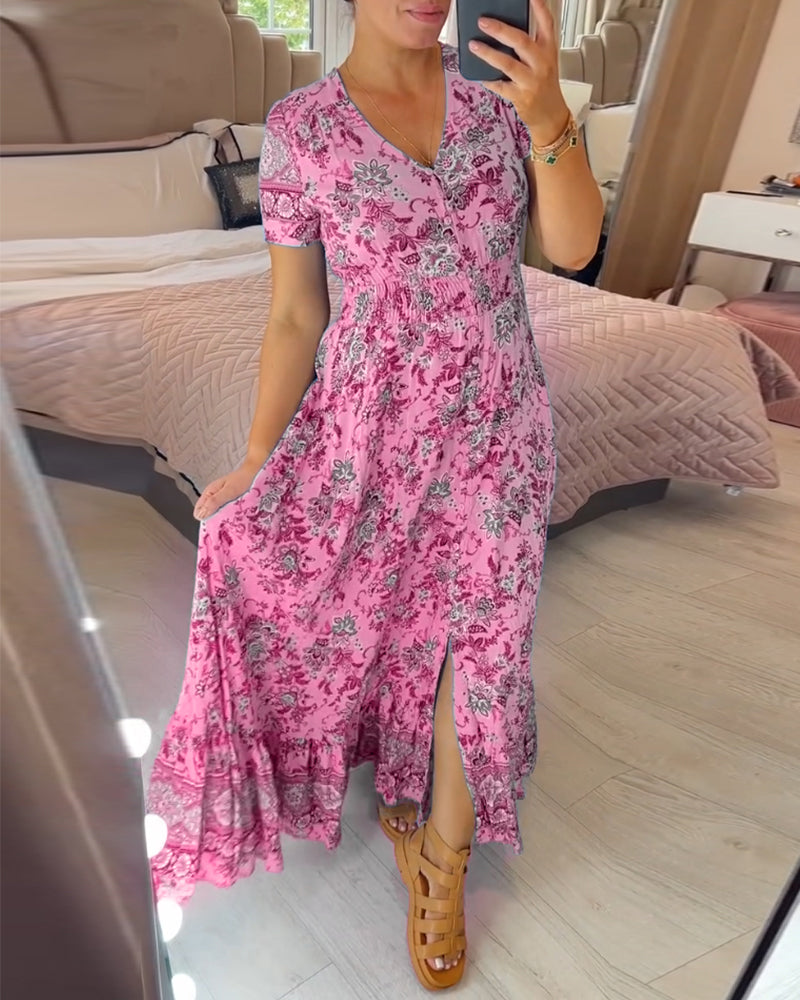 V-neck dress with floral pattern