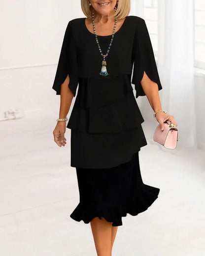 Elegant Round Neck Ruffled Dress