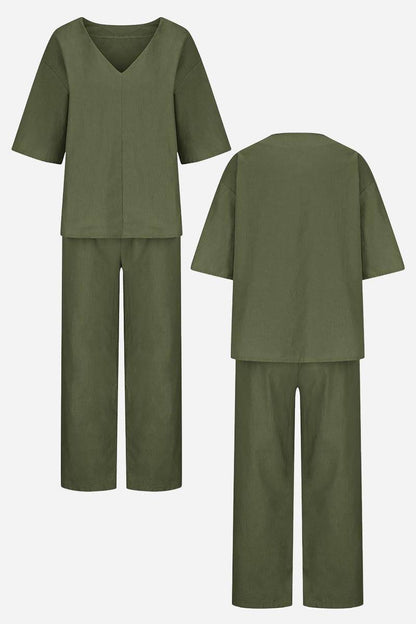 Carmen | Women's V-Neck Batwing Top and Straight-Leg Pants Set