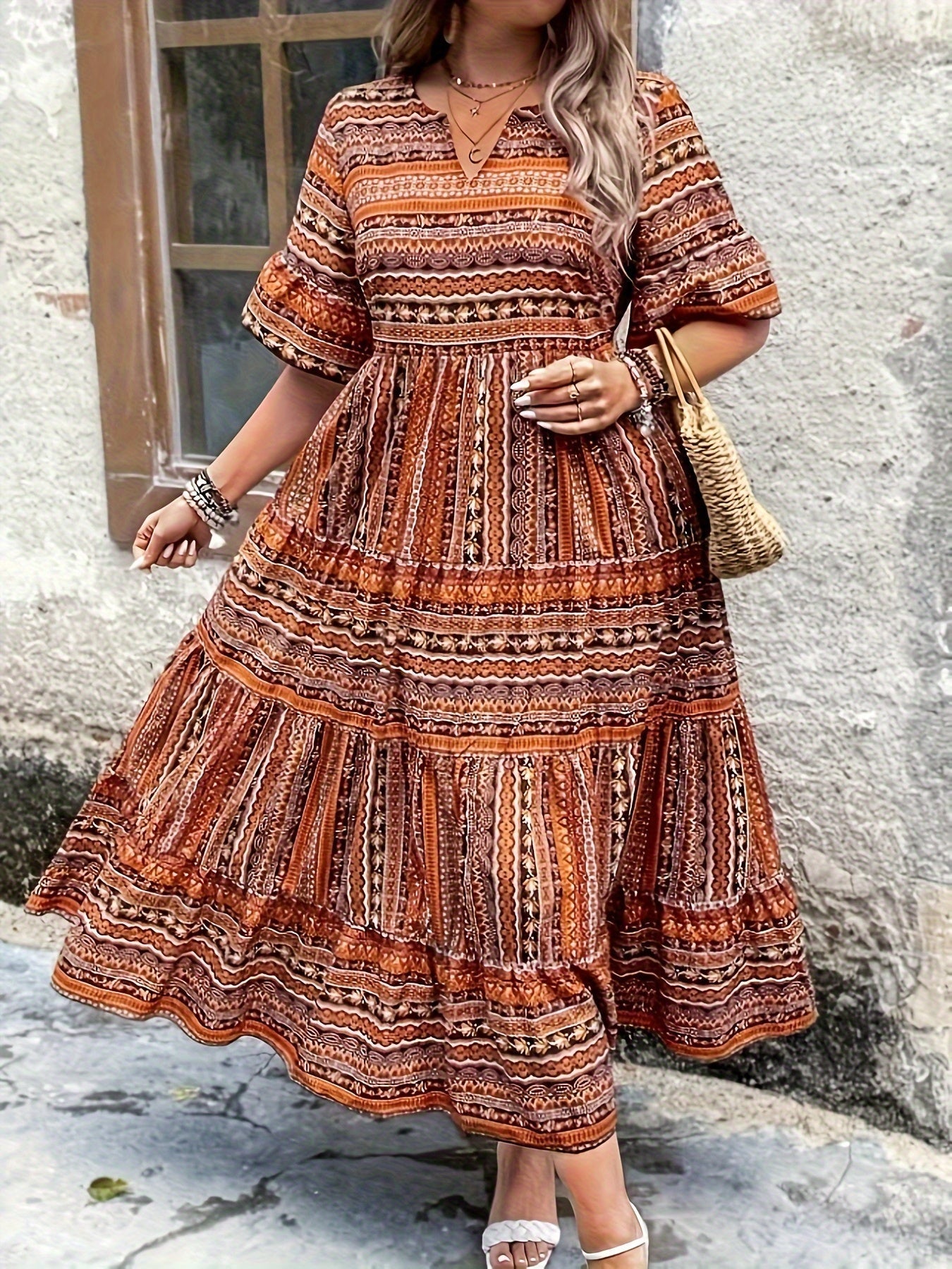 Vivienne | Women's Boho Flowy Printed Draped Dress